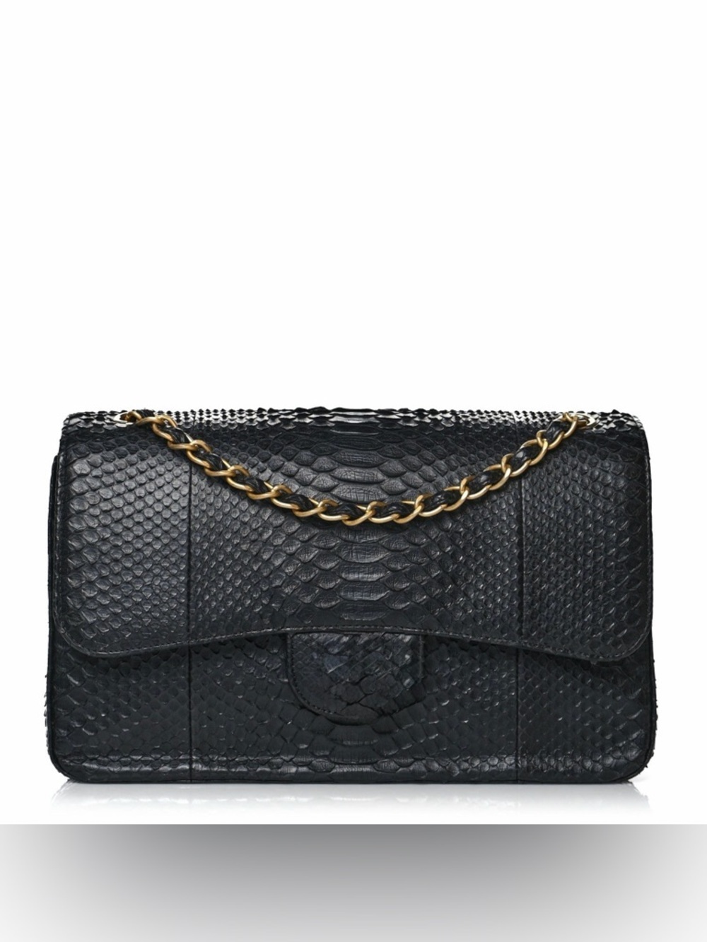 Black Genuine Python Chain Crossbody Bag Double Flap GHW
